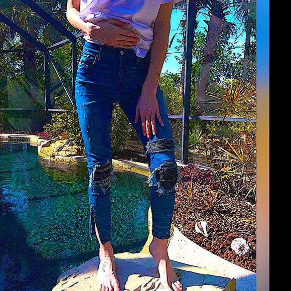 NWT Rare ladies amiri mx1 medium indigo ankle zipper leather patchwork pleated - Picture 16 of 17